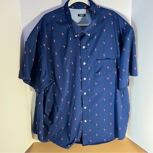 IZOD Men's 3XL Navy Button-Down with Pink Flamingos, Short Sleeved,